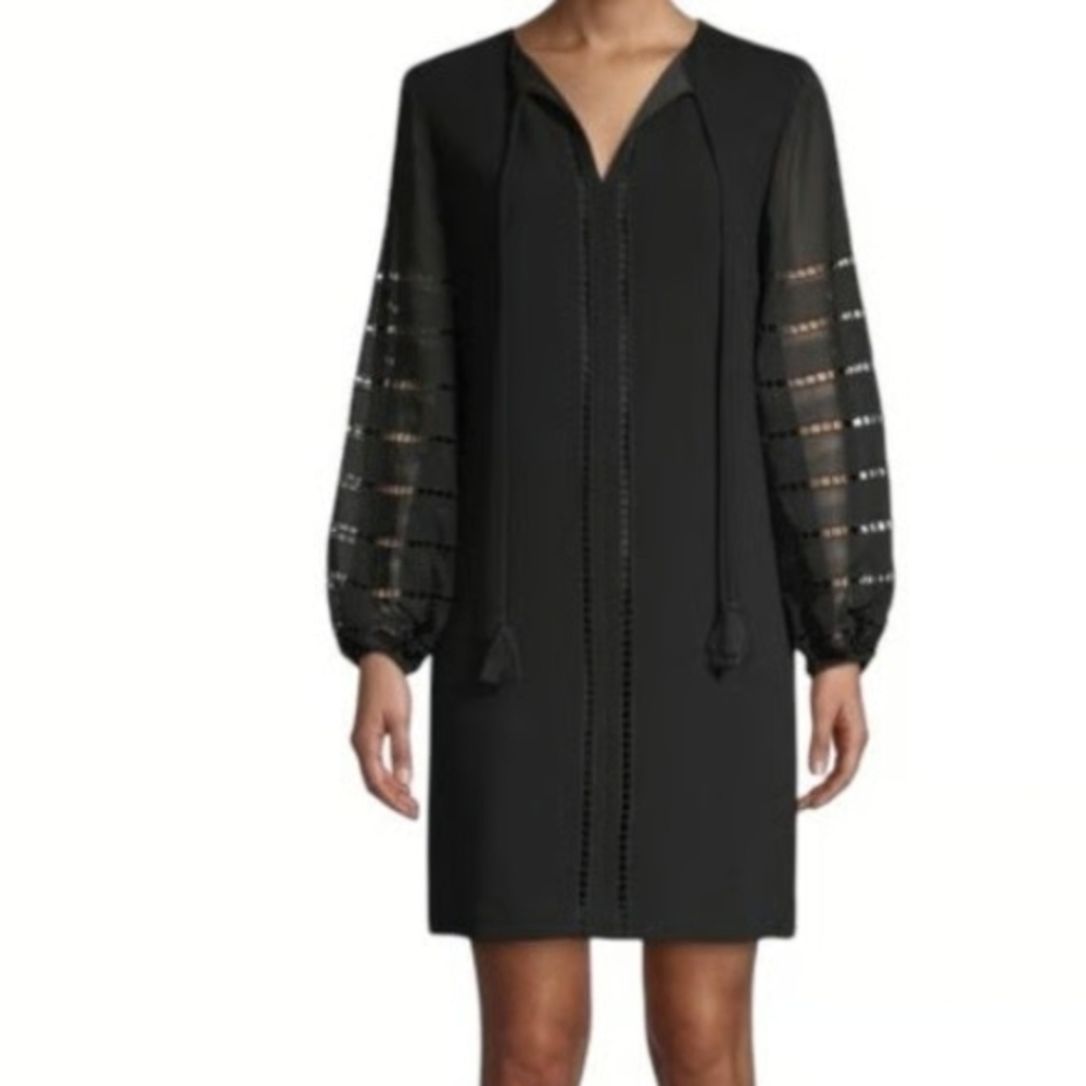 Trina Turk Black Dress with Sheer Sleeves